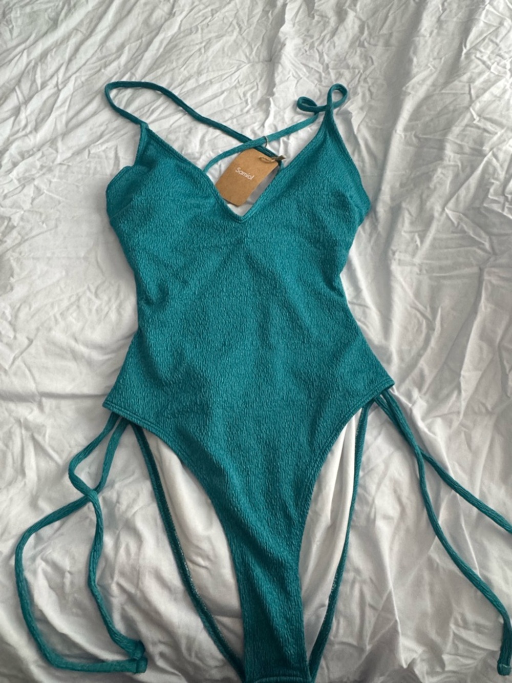 Samiol Teal Medium One-Piece Textured Swimsuit NWT